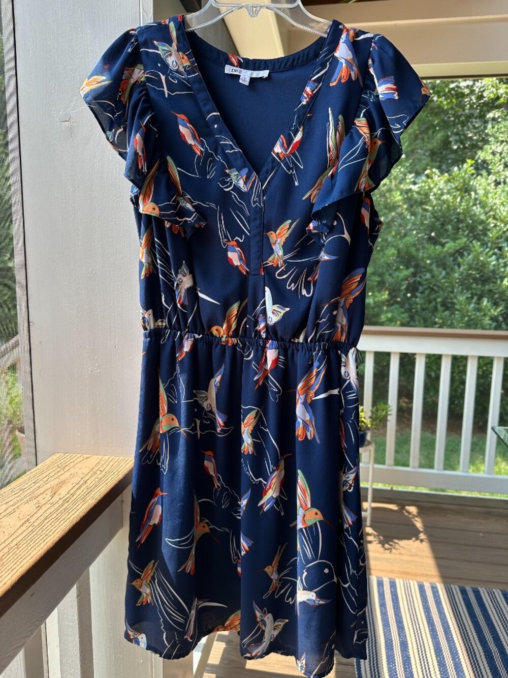 DR2 Daniel Rainn Hummingbird Navy Blue Multi Colored Mini Dress Size Small